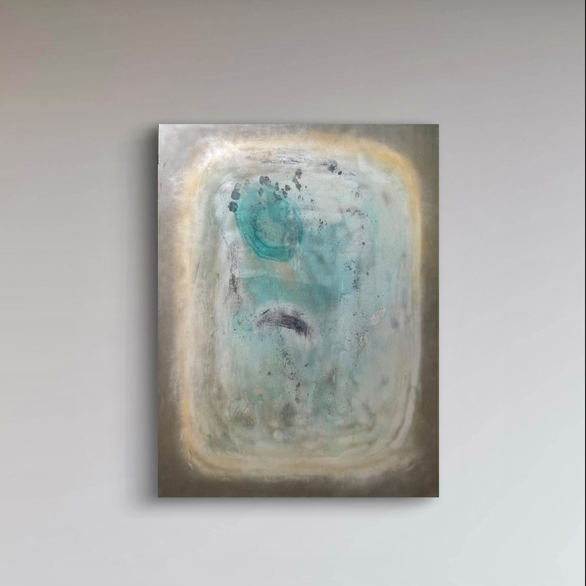 El Mar by Clarisse Noelle — acrylic, spray paint, mica + ink on up-cycled canvas