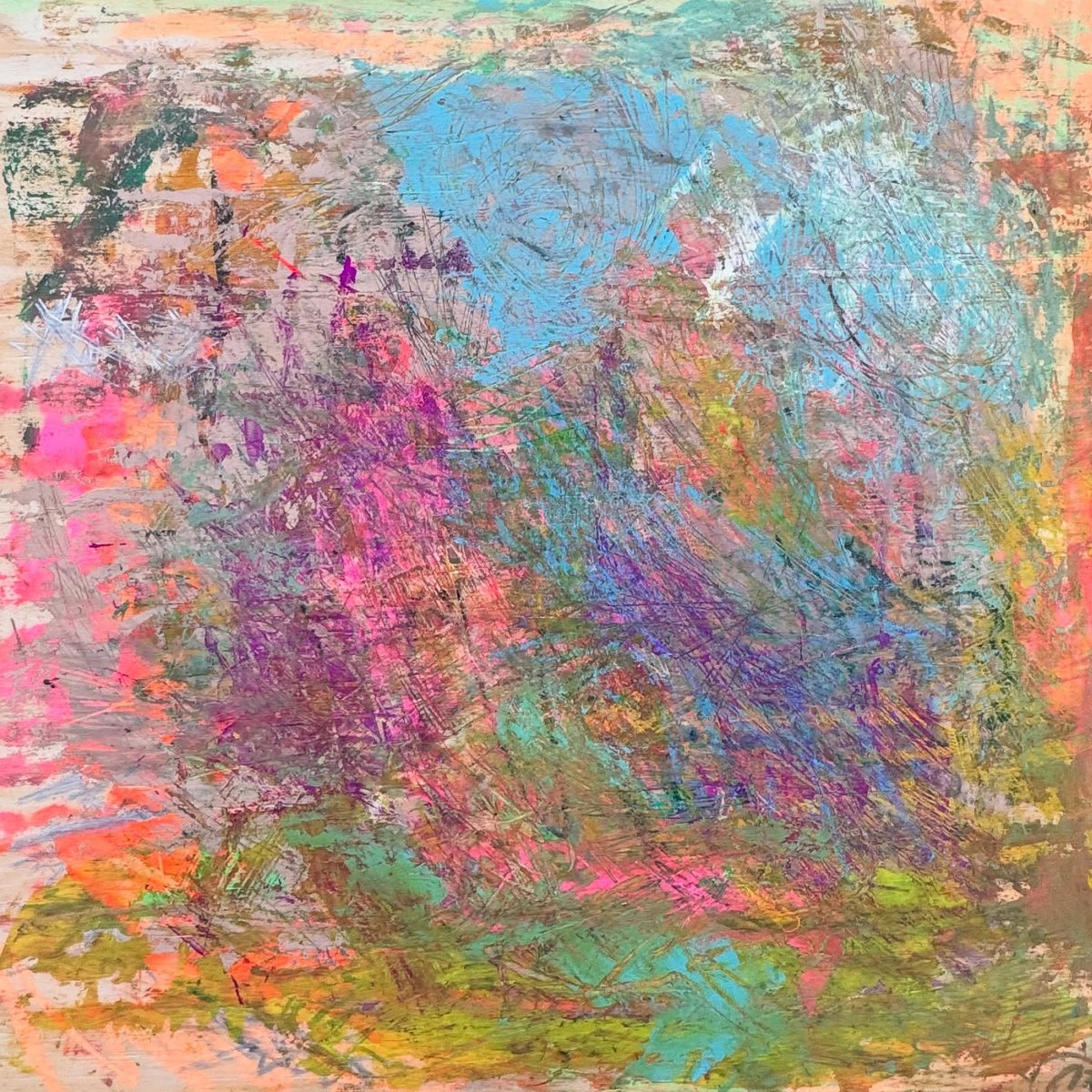 Chaos 0 by Clarisse Noelle — acrylic, pastels, ink + oil pen on wood