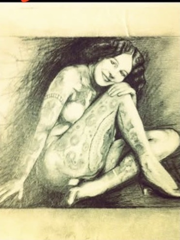 Open Seated Nude — Charcoal figure with tattoos · Old work